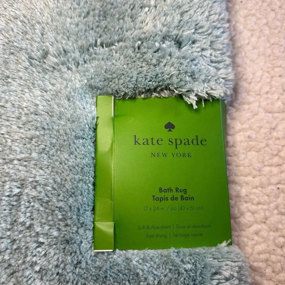 Kate Spade Bathroom Rug Fuzzy Dusty Blue Teal 17x24” NWT